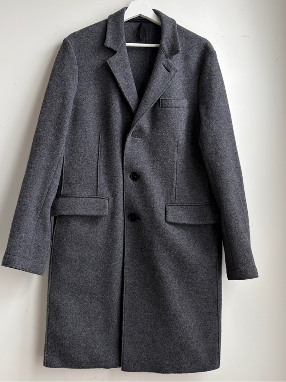 Men's Charcoal Grey Wool Coat - Classic Single-Breasted Overcoat